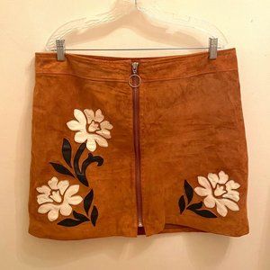 International Concepts Plus Size Suede Floral Zip Up Mini Skirt